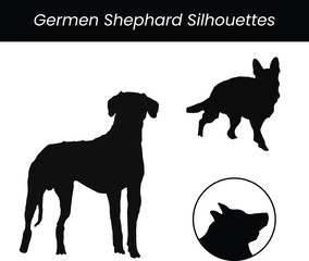Graceful German Shepherd Silhouettes: A Diverse Vector Collection for Pet Enthusiasts and Graphic Designers