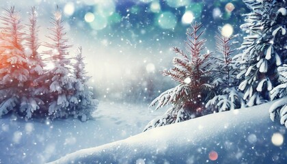 Fototapeta na wymiar frosty winter landscape in snowy forest christmas background