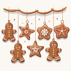Vector hanging gingerbread cookies decoration isolated