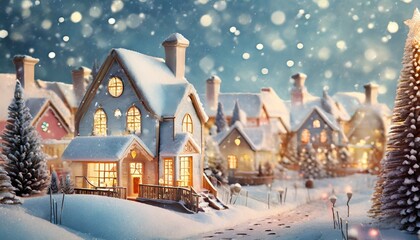 cute christmas houses in snowy village pastel winter wonderland concept of festive holiday charm