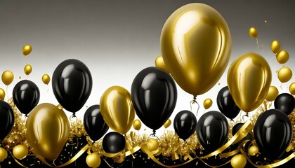 design gift balloon gold anniversary birthday christmas decoration event greeting anniversary party is coming to celebrate luxury decoration black and gold balloon put in background