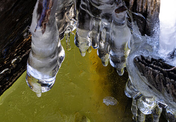 Naturally occurring winter ice sculptures and formations on Creve Coeur Lake in St. Louis Missouri