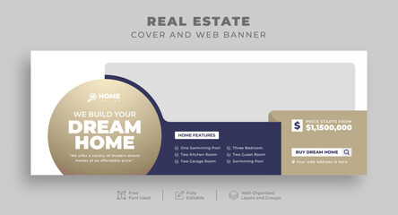 Real Estate Marketing Facebook Cover & Multipurpose Web Banner Designs for Construction, Renovation, Handyman Services, House Rent, Interior Furniture, and Office Sale on Social Media