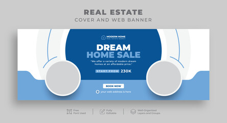 Real estate home sale or Construction renovation handyman Facebook cover for Realtor House rent repair, Editable multipurpose Web banner for Interior Furniture Office sale, Social media cover template