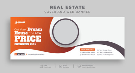 Real estate home sale or Construction renovation handyman Facebook cover for Realtor House rent repair, Editable multipurpose Web banner for Interior Furniture Office sale, Social media cover template