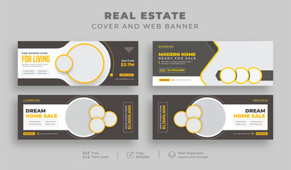 Real estate home sale or Construction renovation handyman Facebook cover pack for Realtor House rent repair, Editable Web banner for Interior Furniture Office sale, Social media cover bundle template - obrazy, fototapety, plakaty