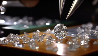 diamond cutting and polishing factory, processes raw diamonds - obrazy, fototapety, plakaty