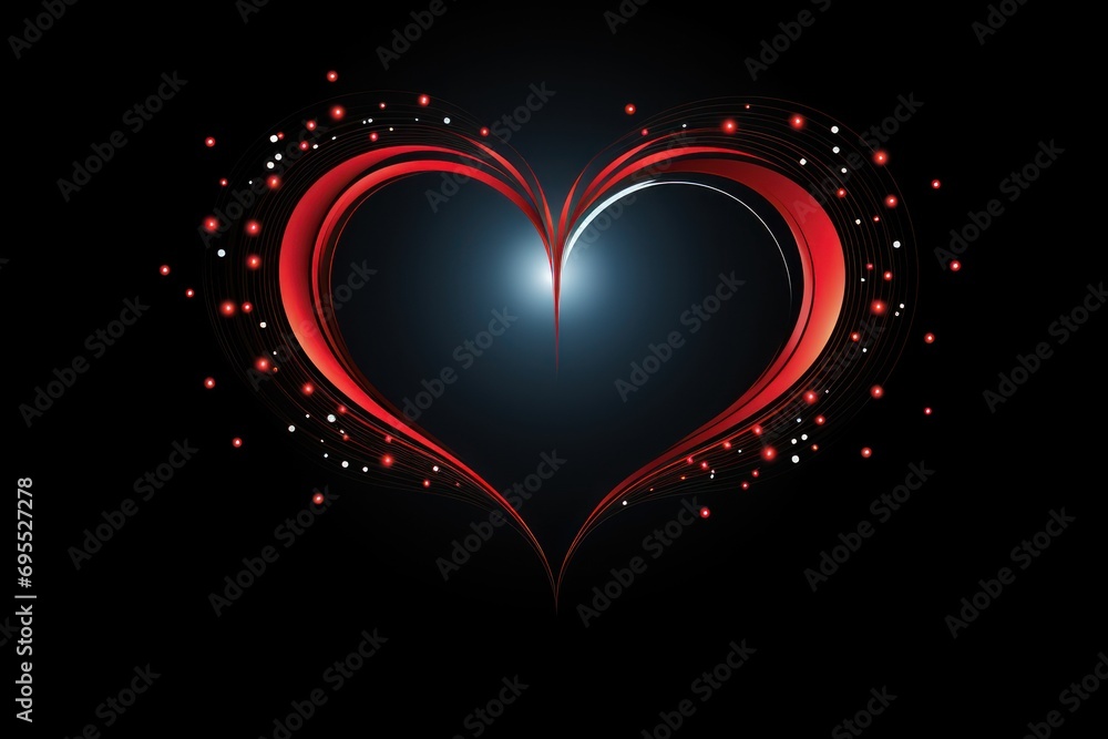 Poster a red heart on a black background with sparkles in the shape of a heart on a black background with s