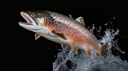 Obraz premium Ocean trout leaps, solo, isolated.