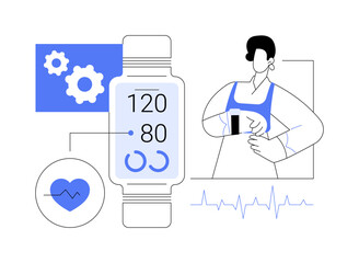 Smartwatch blood pressure monitoring isolated cartoon vector illustrations.