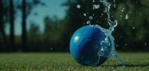 Soccer ball lies on a green field
