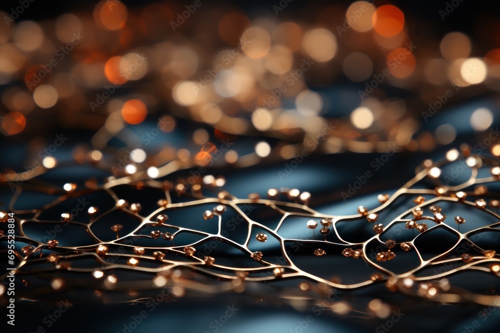 Aufkleber a close up of a metal surface with a bunch of lights in the background and a blurry image of a tree 