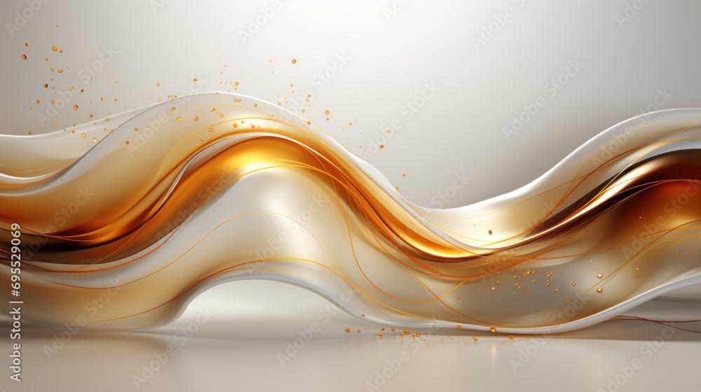 Poster an abstract gold and white background with a wave of gold and white paint on the bottom of the image