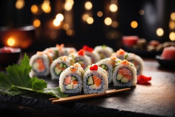 love heart shaped sushi roll for the passion and love of japanese sushi maki foor or fine dining. ai generative