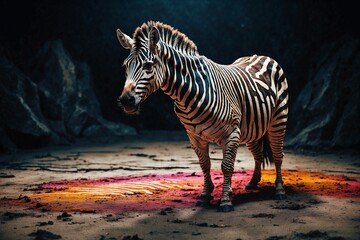 A zebra standing on sand
