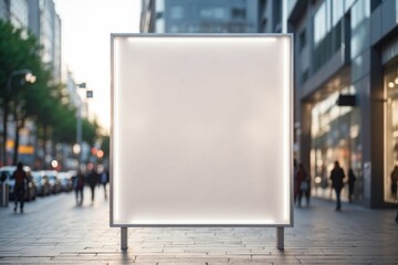 public advertisement board space on glass booth in the street as empty blank white mockup signboard. ai generative - obrazy, fototapety, plakaty
