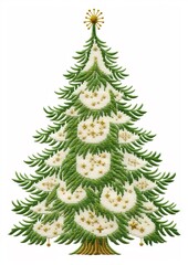 An embroidery Christmas tree isolated on white background, copy space. Creative Christmas Concept