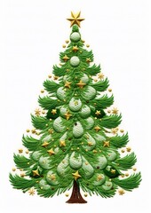 Fototapeta premium An embroidery Christmas tree isolated on white background, copy space. Creative Christmas Concept