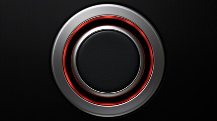 Blank detailed illuminated metal start button isolated on black leather textured background with copy space.
