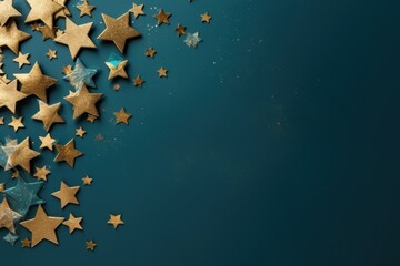  a group of gold stars on a blue background with a place for a text or an image to put on a card or a brochure or brochure.