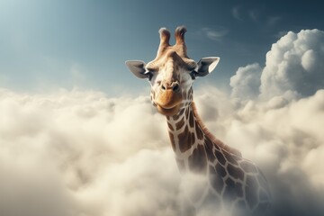 Giraffe head above the clouds