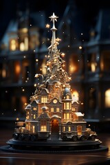 Fototapeta na wymiar Christmas decoration with christmas tree in the city. 3d illustration