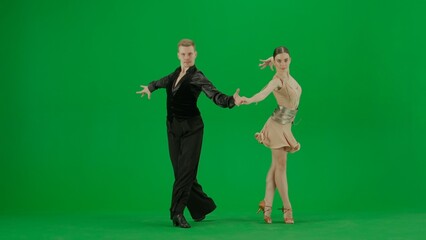 Elegant Ballroom Dance Couple in Action chroma key.