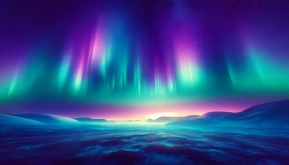 Gradient color background image with a luminous aurora over the tundra theme