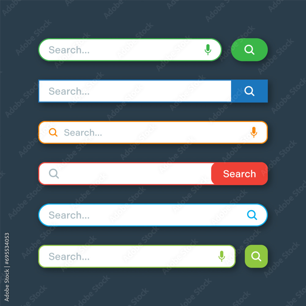 Poster colorful search bar templates. internet browser engine with search box, address bar and text field. 