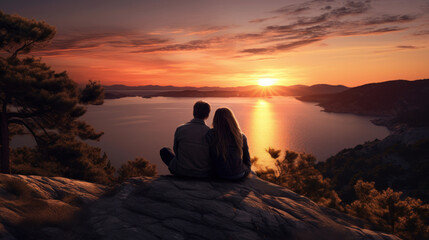 A couple watching the sunset together.