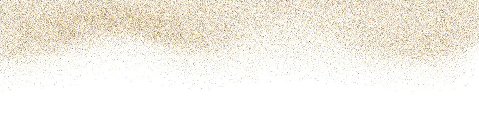 Gold dust glitter overlay background. Sparkling golden falling confetti border. Sequin dust frame wallpaper for wedding or christmas banner. Vector illustration.
