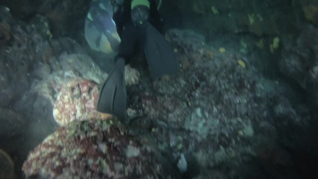 Underwater cave exploration near Vis island, Adriatic sea, Croatia