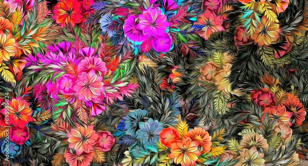 Aufkleber computer graphics of abstract floral psychedelic background stylization of colored chaotic stickers 
