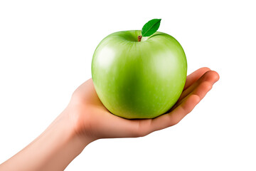 Hand Holding a green apple on Transparent or White Background, PNG
