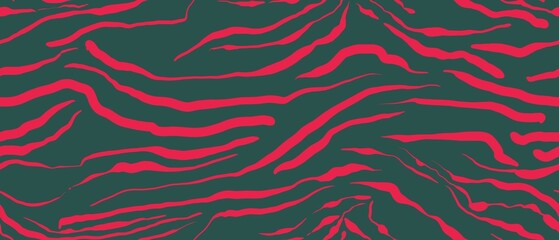 Seamless abstract textured pattern. Simple background with red, dark green texture. Digital brush strokes. Lines. Design for textile fabrics, wrapping paper, background, wallpaper, cover.