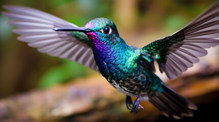Obraz premium hummingbird in flight at a hummingbird attraction in ecuador