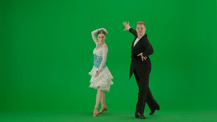 Elegant Ballroom Dance Couple in Action chroma key.