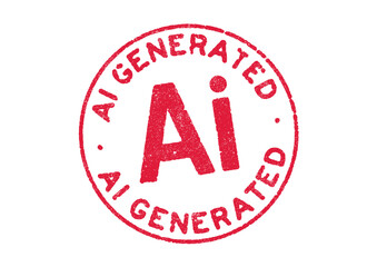 Vector illustration of the word AI Generated in red ink round stamp - 695536428
