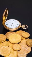 bitcoin and gold coins pocket watch