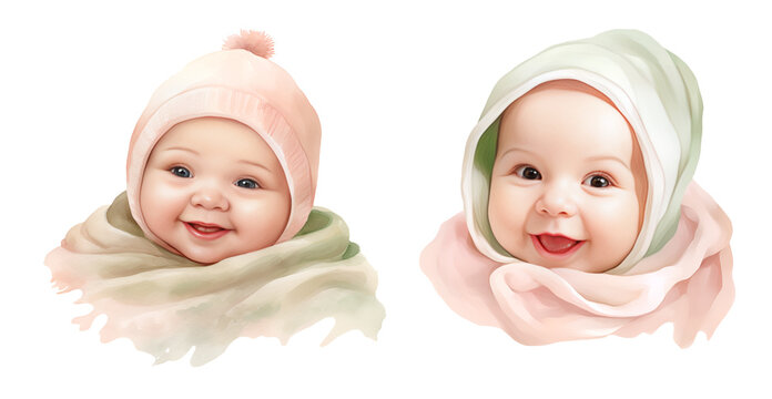 Newborn baby, watercolor clipart illustration with isolated background.