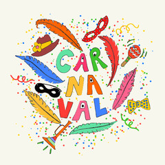 Funny Carnaval illustration with traditional symbols