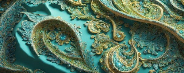 a blue and gold wallpaper with a pattern