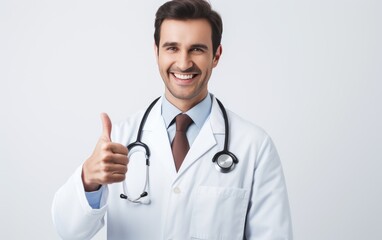 Fototapeta premium A physician man showing thumb up
