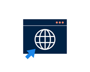 Isolated cursor that clicks on the browser with the image of the planet . Vector illustration in flat style design.	