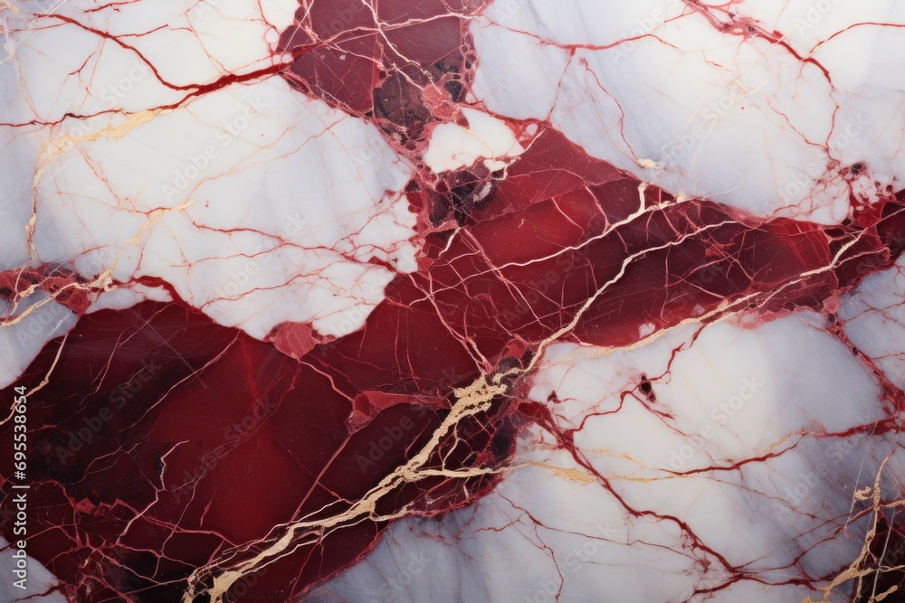 Poster a close up of a marble surface with red and gold veining on the top and bottom of the marble and gol