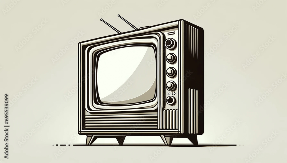 Poster a stylized image of an old-fashioned television set using clean, minimalist lines.