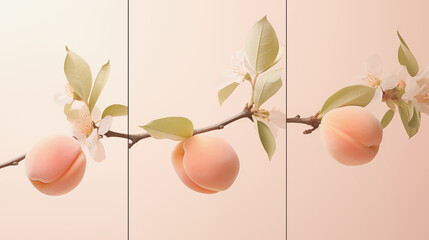 Artfully Arranged Composition of Peaches and Flowers, a Delicate Fusion of Fruitful Beauty