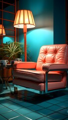 interior of modern living room with orange armchair 3d render