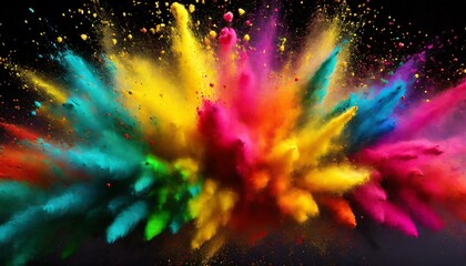 holi paint rainbow multi colored powder explosion on black background abstract 3d explosion wallpaper generated ai