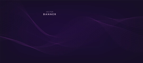 Purple background with flowing wave lines. Futuristic technology concept. Vector illustration